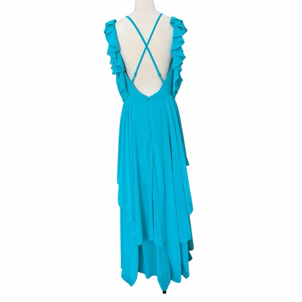 ASOS Vibrant Blue High Low Ruffle Flowy Open Back Dress - Picture 3 of 8